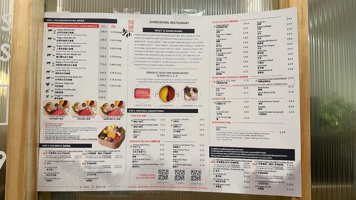 Menu, Soup Zen Hot Pot Chatswood