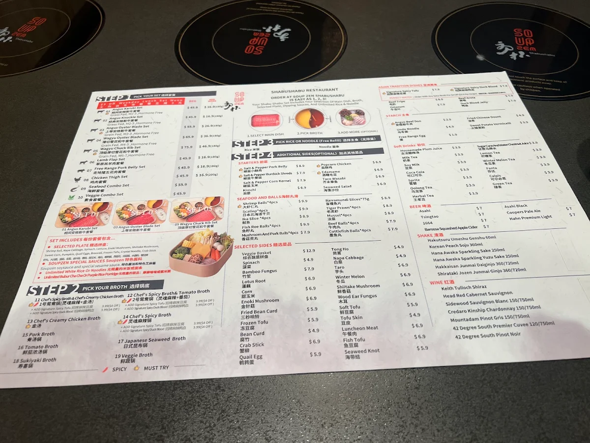 Menu, Soup Zen Hot Pot Chatswood