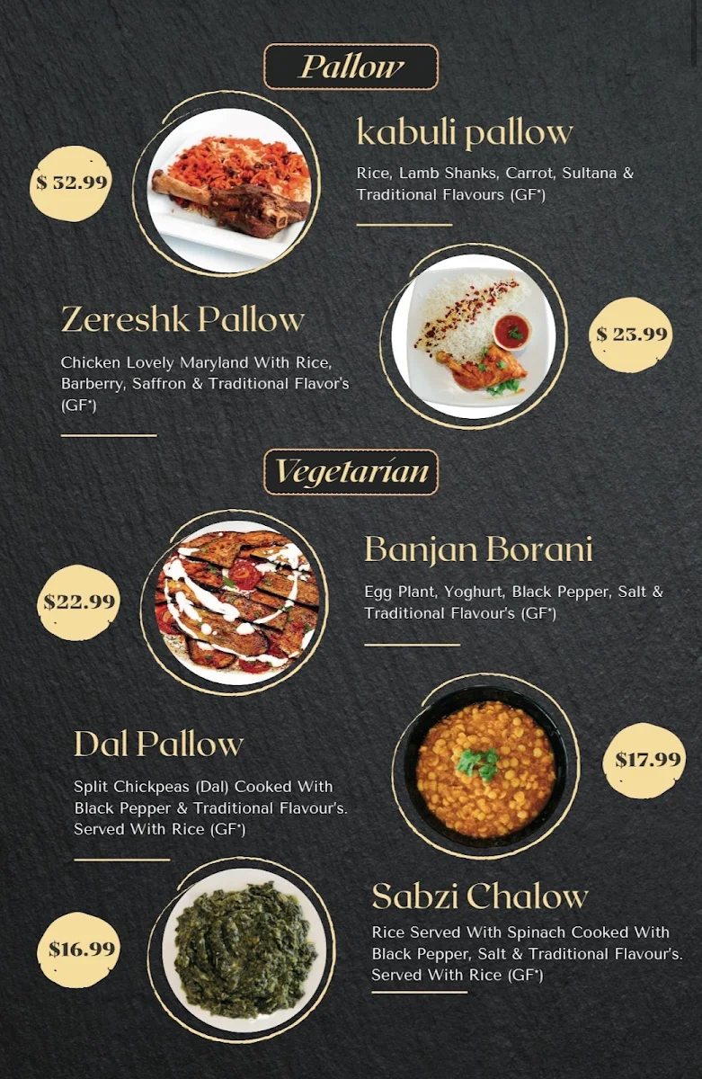 Menu, KARWAN AFGHAN RESTAURANT