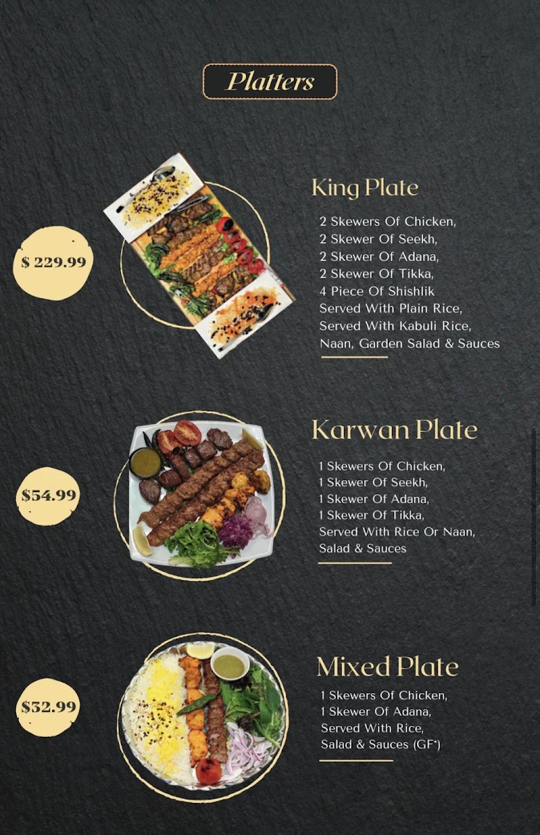 Menu, KARWAN AFGHAN RESTAURANT