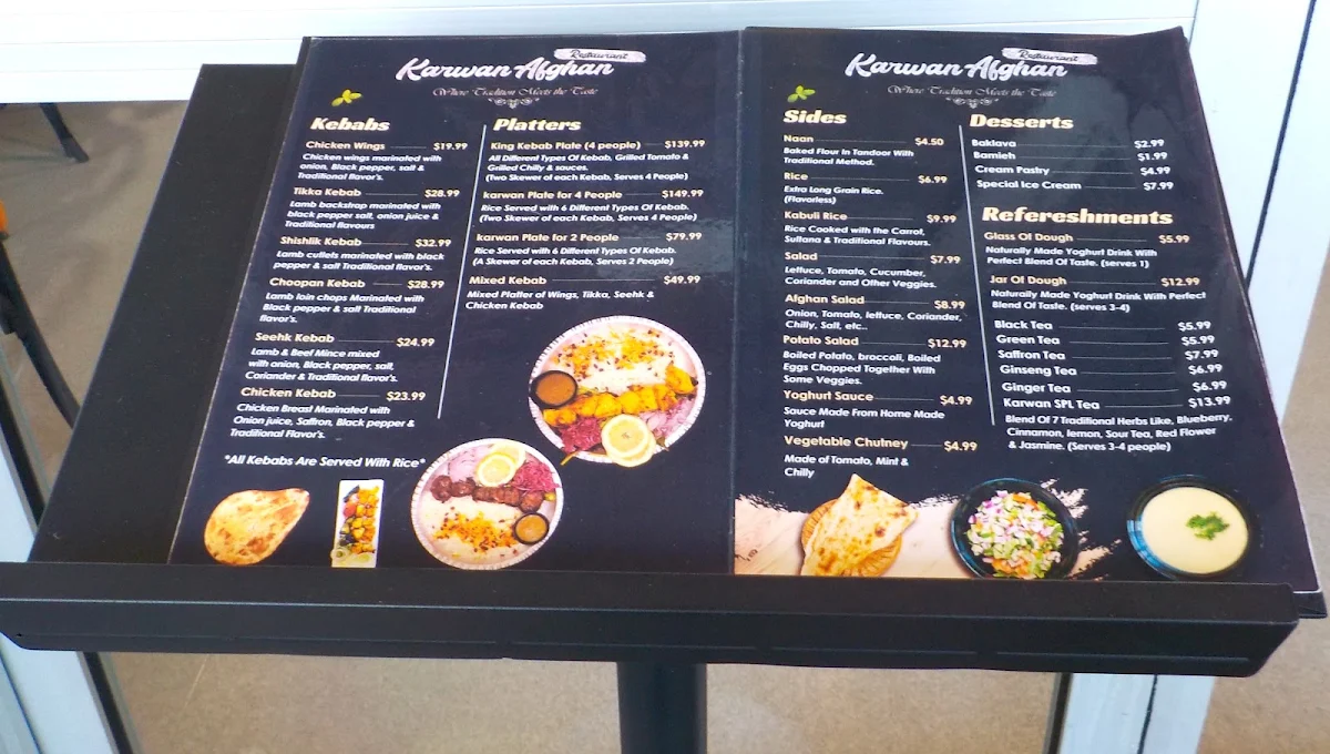 Menu, KARWAN AFGHAN RESTAURANT