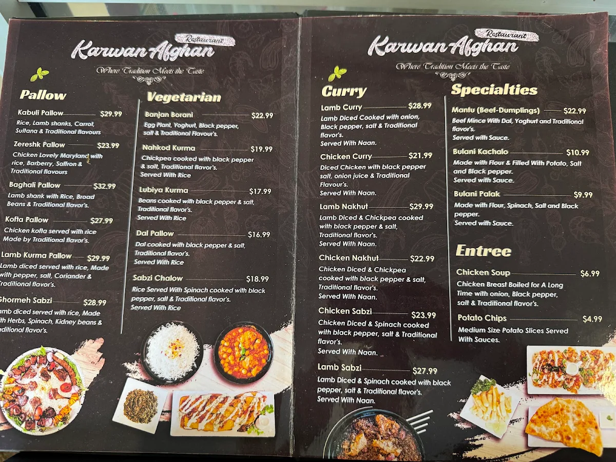 Menu, KARWAN AFGHAN RESTAURANT