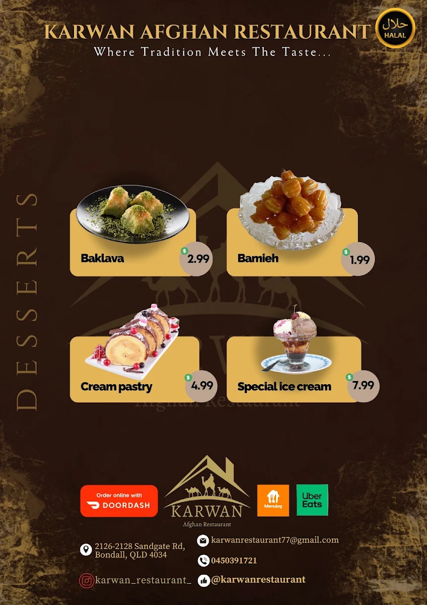 Menu, KARWAN AFGHAN RESTAURANT