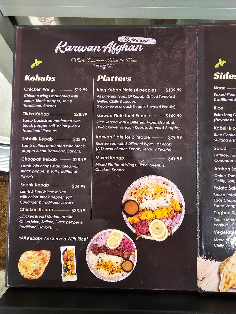Menu, KARWAN AFGHAN RESTAURANT