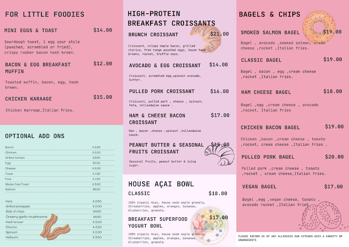 Menu, The Seava