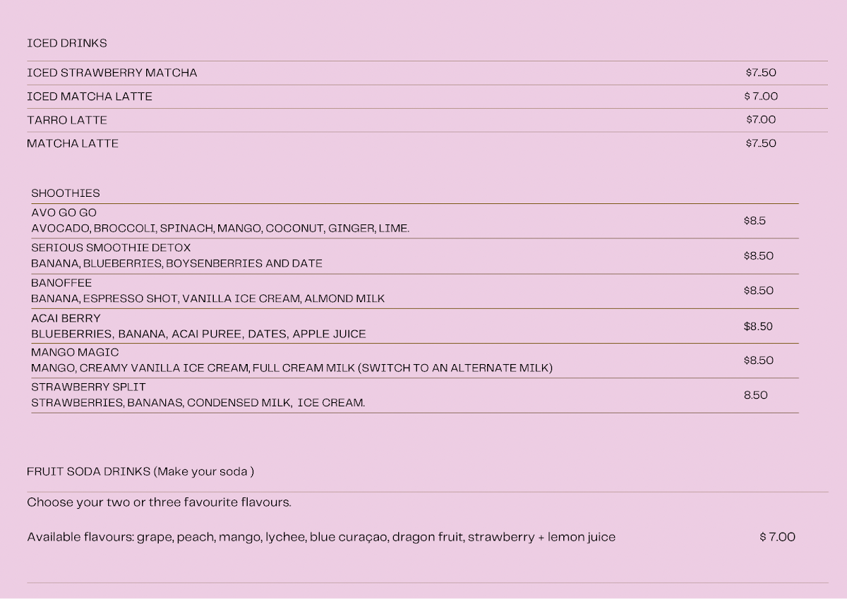 Menu, The Seava