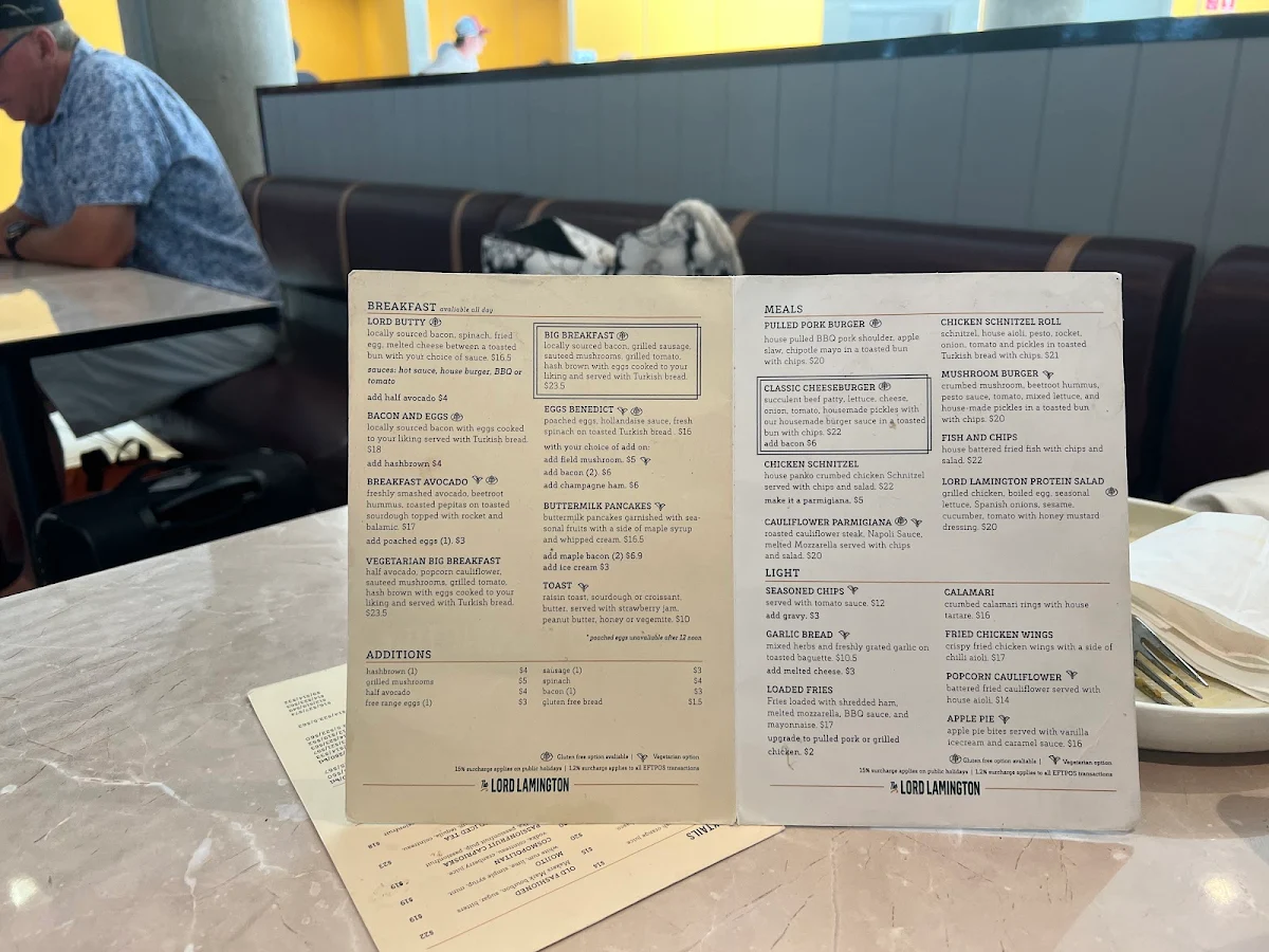 Menu, The Lord Lamington Bar Bistro