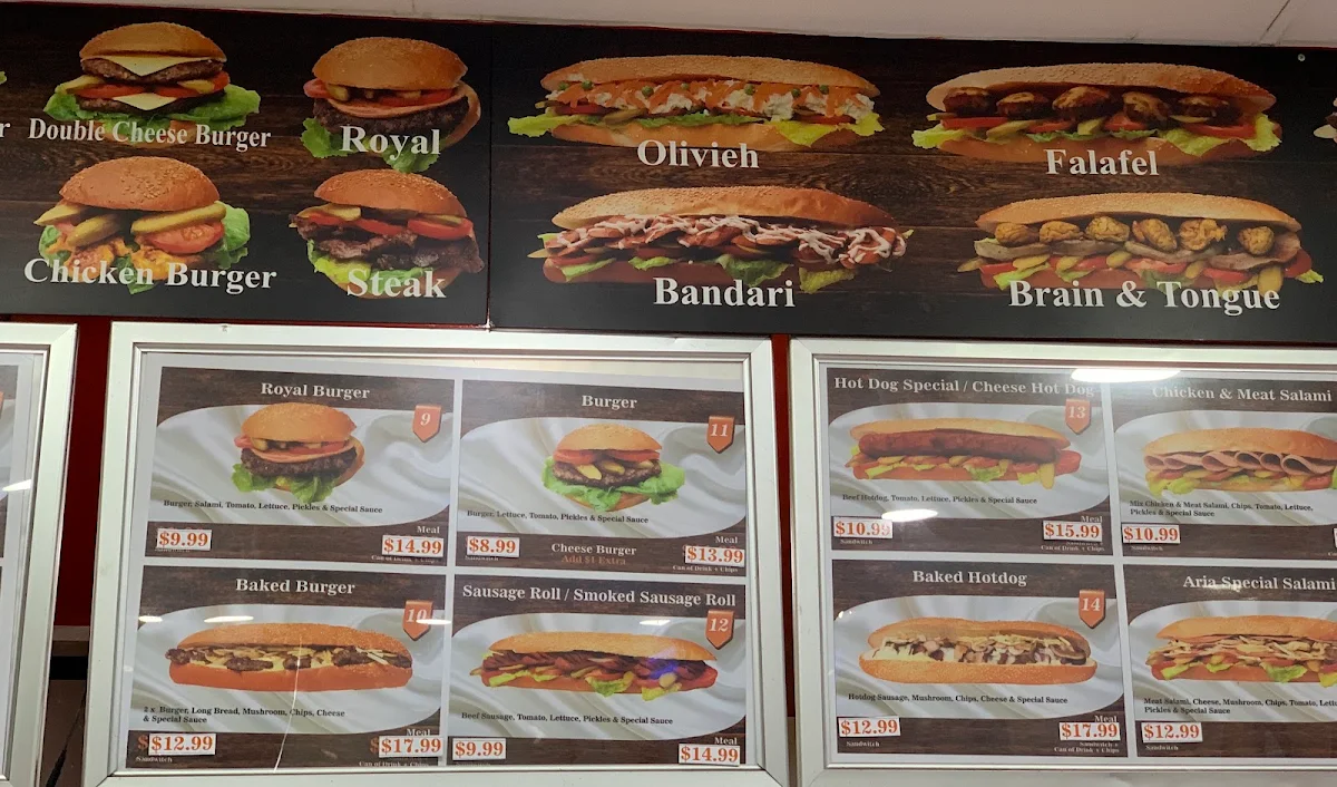 Menu, Aria Sandwich Merrylands
