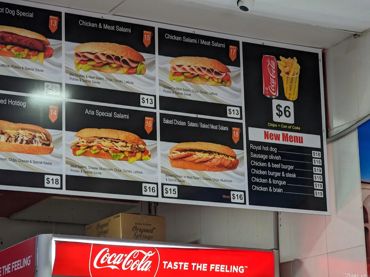 Menu, Aria Sandwich Merrylands