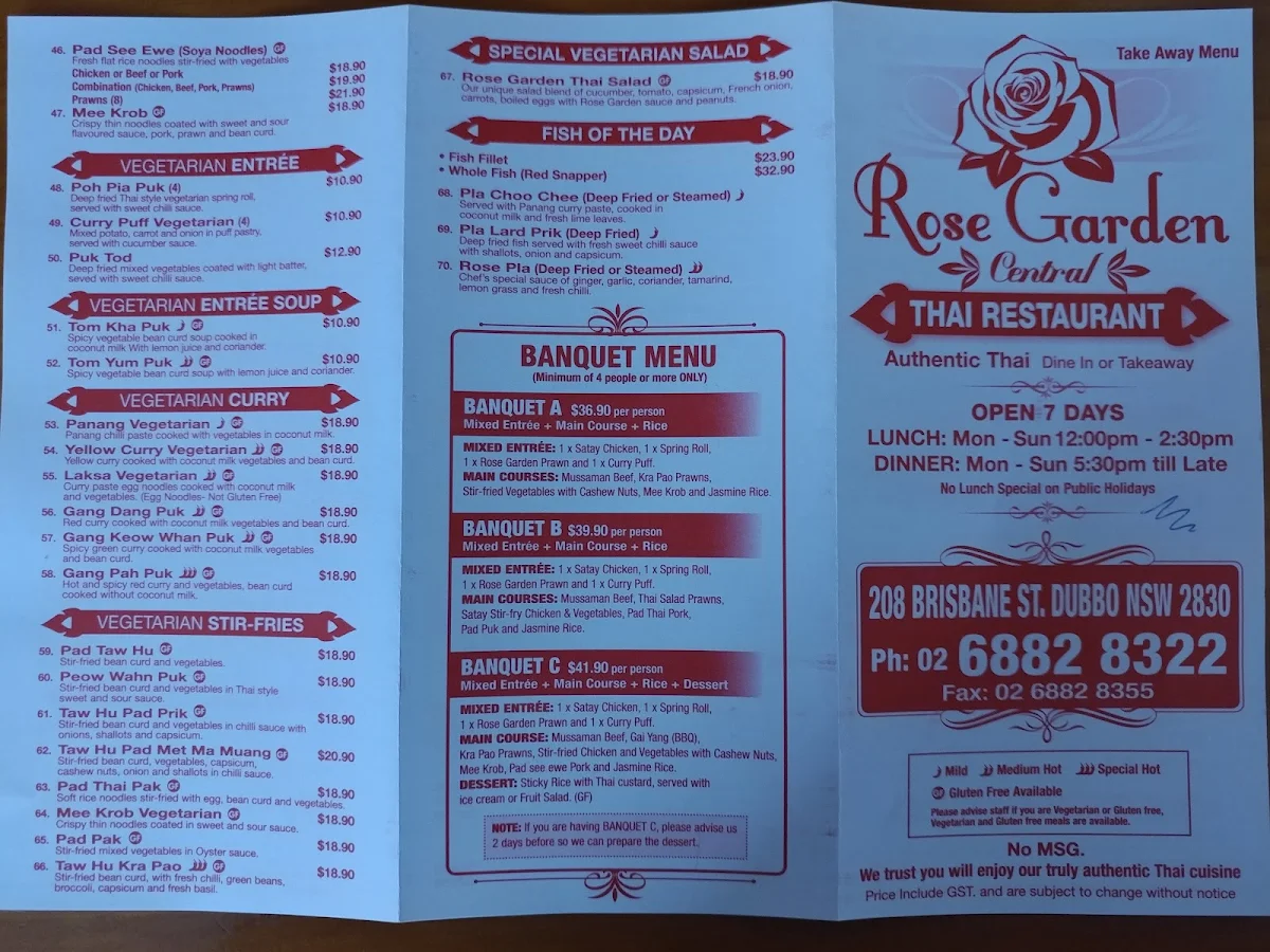 Menu, Rose Garden Central Dubbo