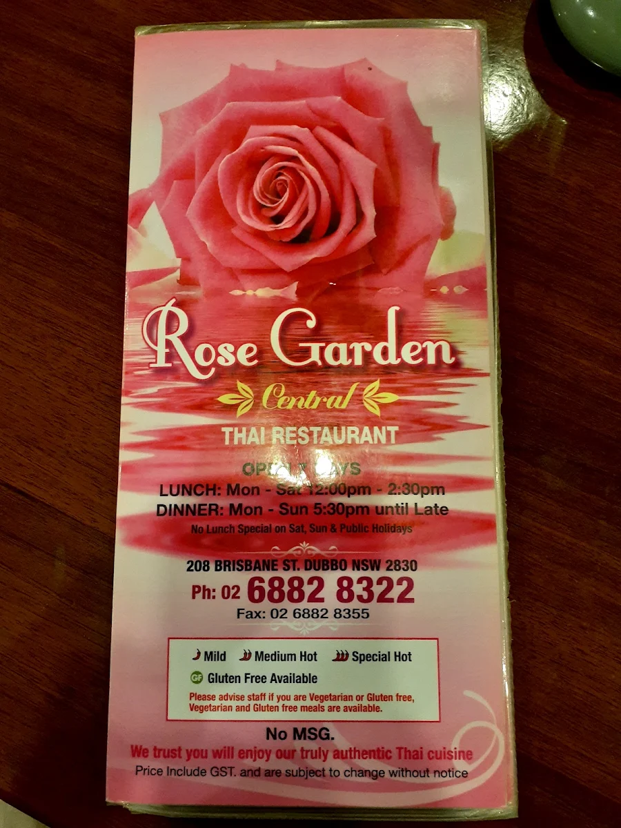 Menu, Rose Garden Central Dubbo