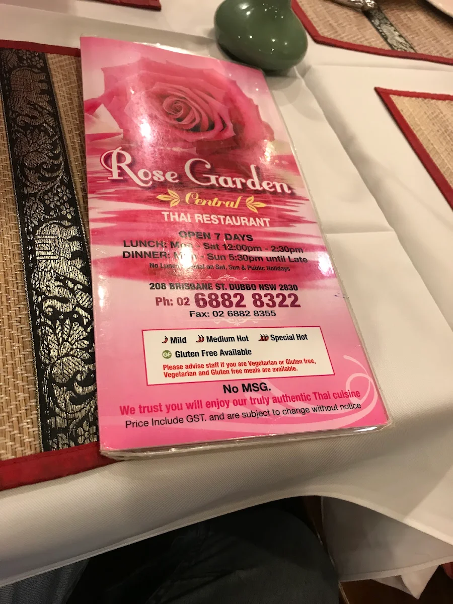 Menu, Rose Garden Central Dubbo