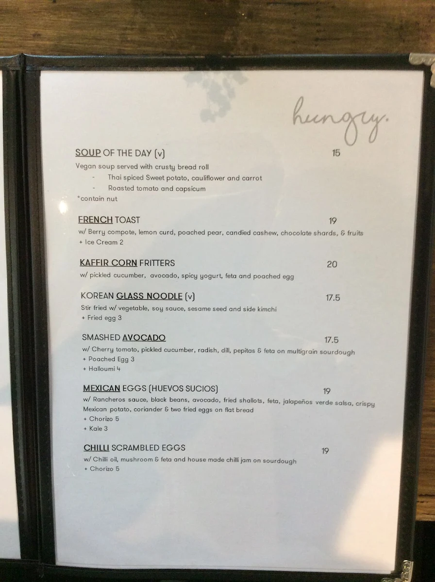 Menu, Manna Lane Cafe