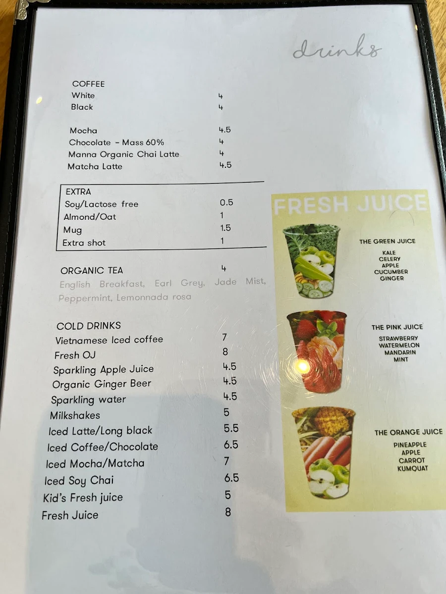 Menu, Manna Lane Cafe
