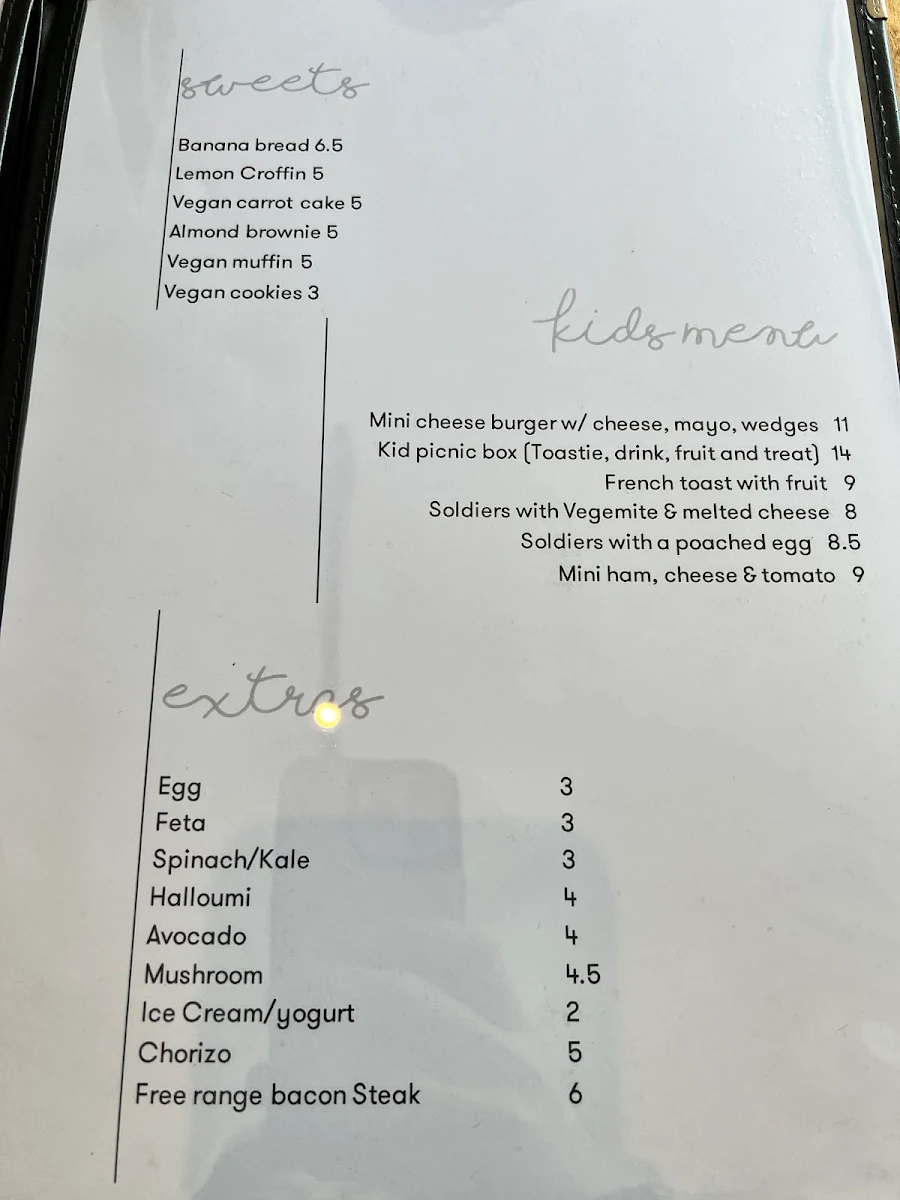 Menu, Manna Lane Cafe
