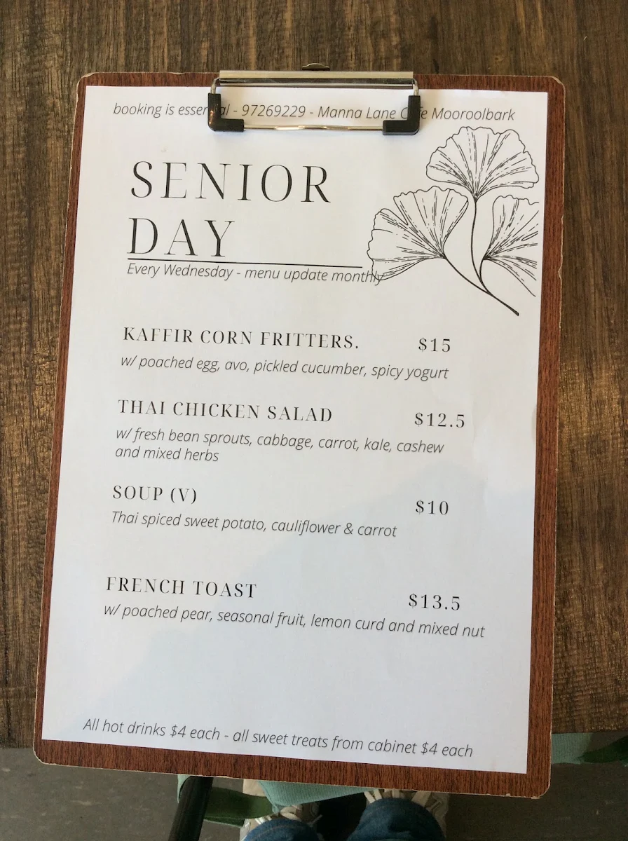 Menu, Manna Lane Cafe