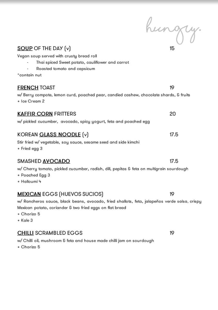 Menu, Manna Lane Cafe