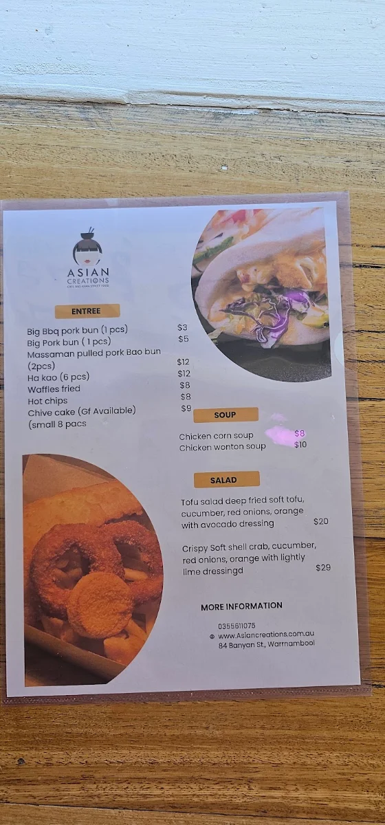 Menu, Asian creations