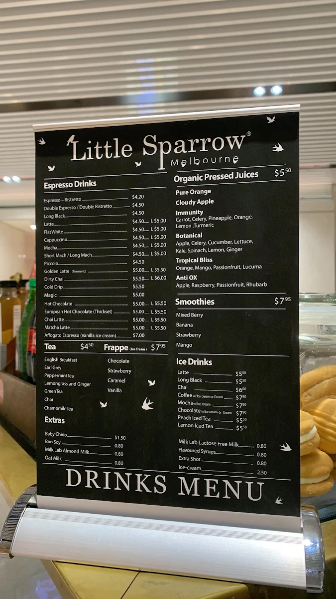 Menu, Little Sparrow Melbourne - Kiosk