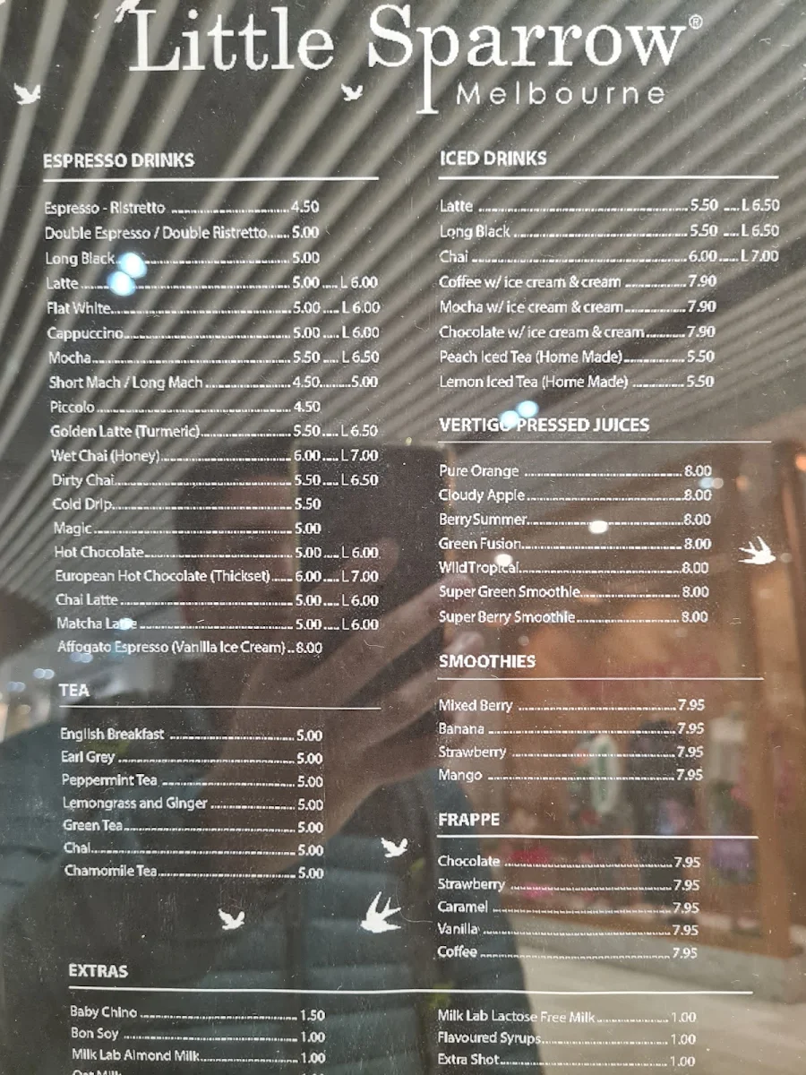 Menu, Little Sparrow Melbourne - Kiosk