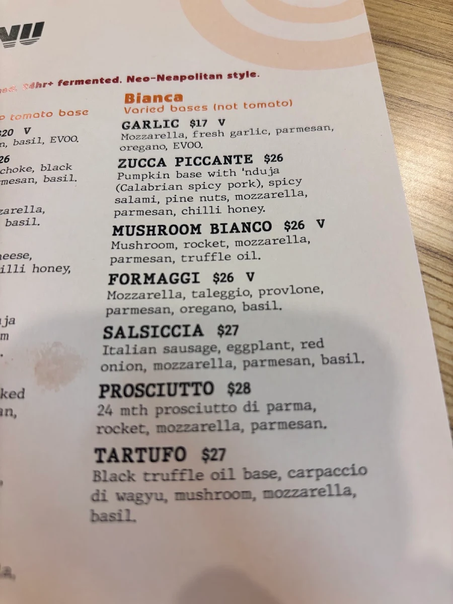 Menu, The O.G. Pizza