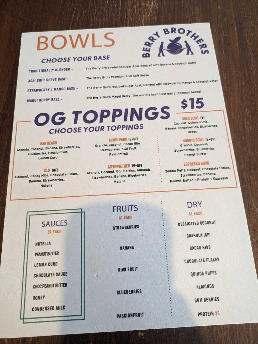 Menu, The Berry Brothers