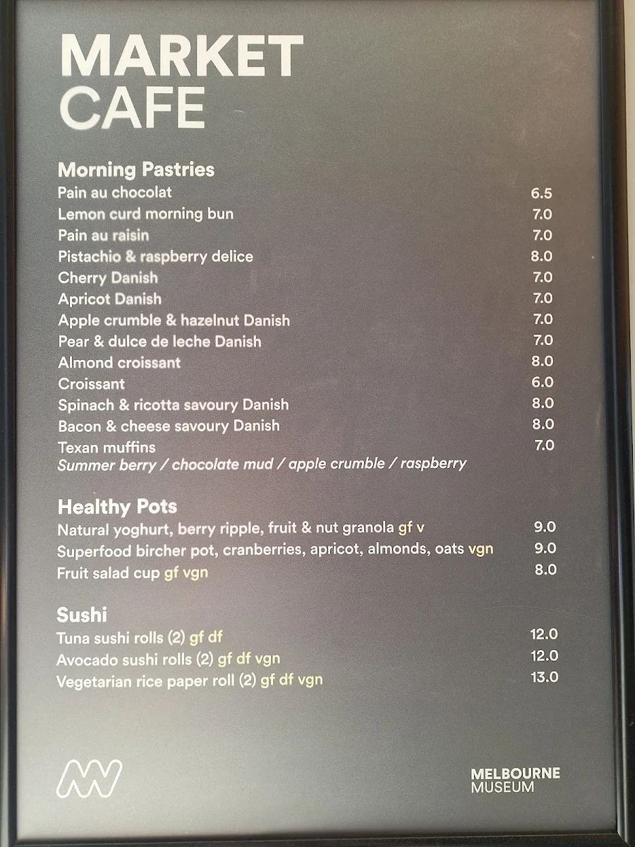 Menu, Melbourne Museum - Museum Market Cafe