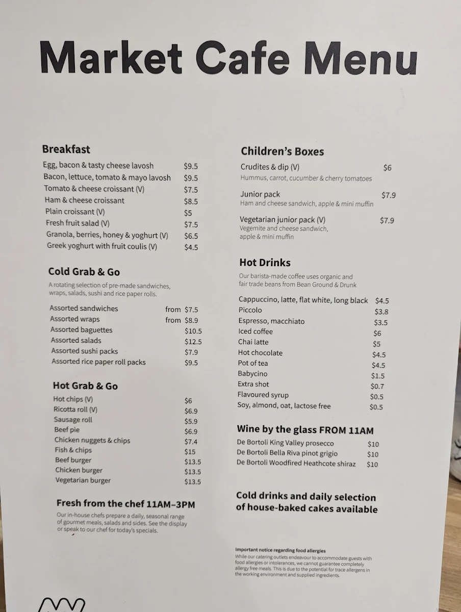 Menu, Melbourne Museum - Museum Market Cafe