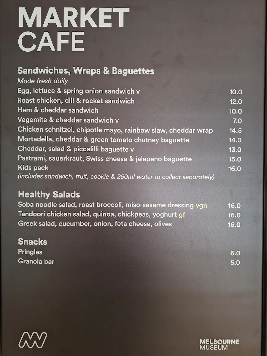 Menu, Melbourne Museum - Museum Market Cafe