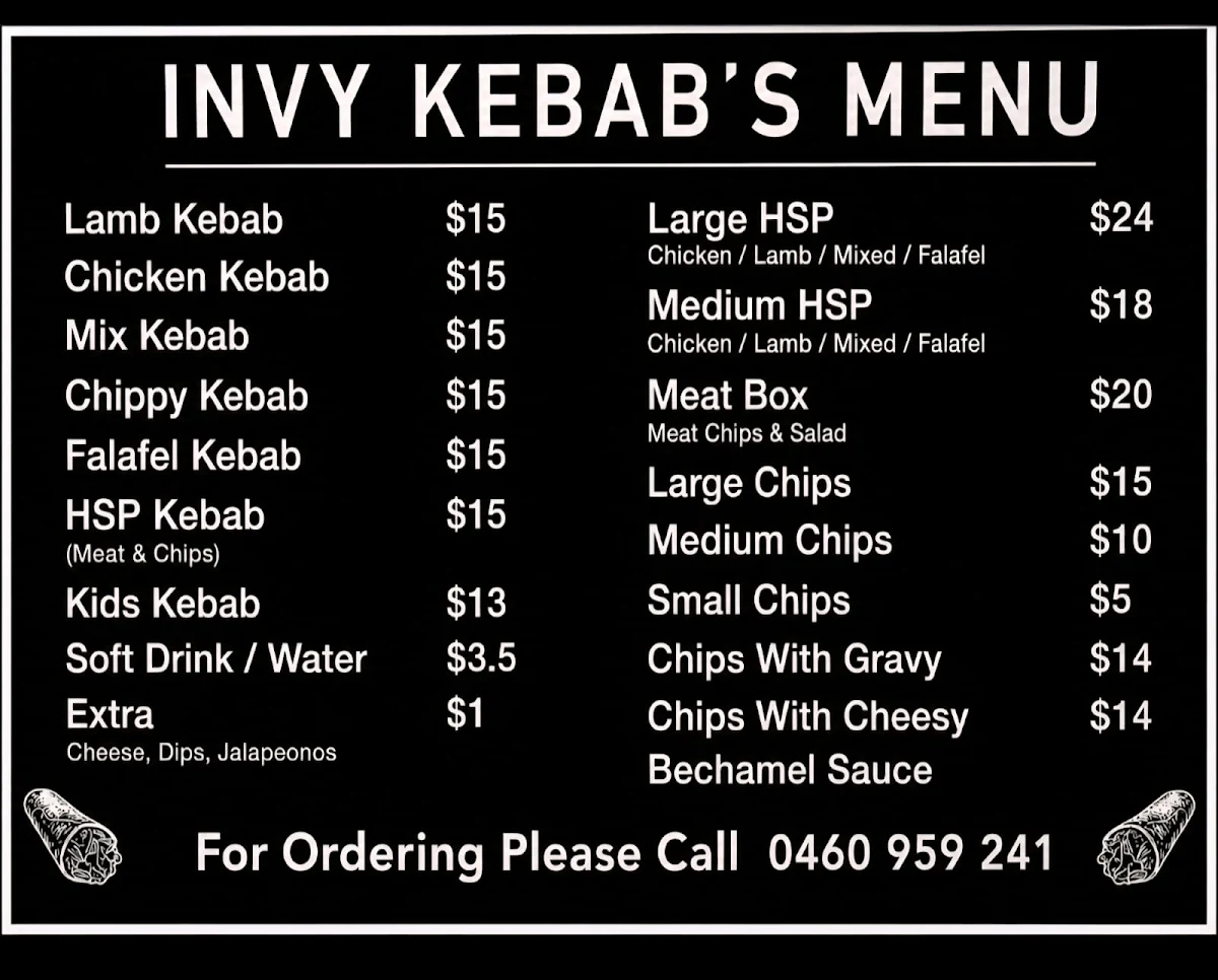 Menu, Invy Kebabs