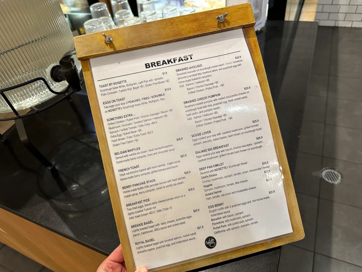 Menu, Café Galiano