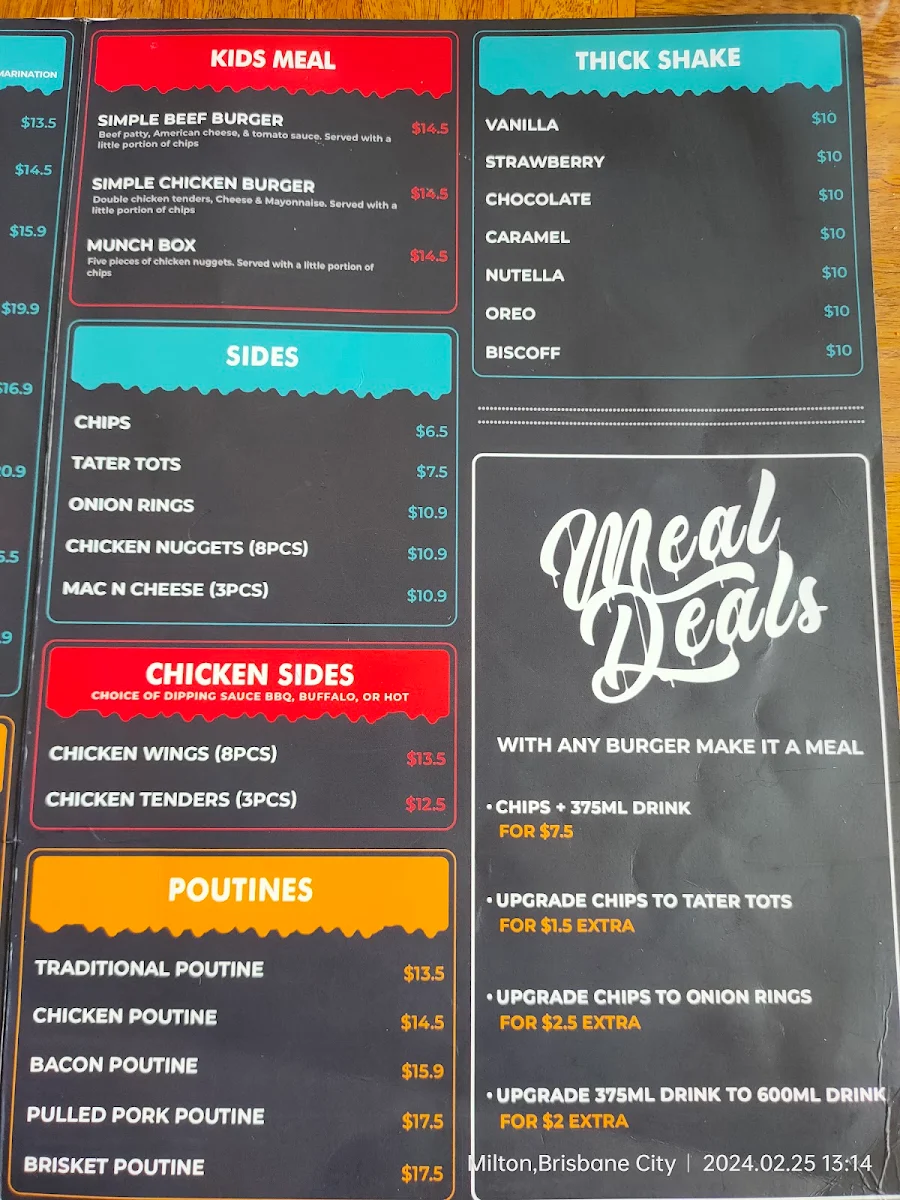 Menu, Benny's American Burger Milton
