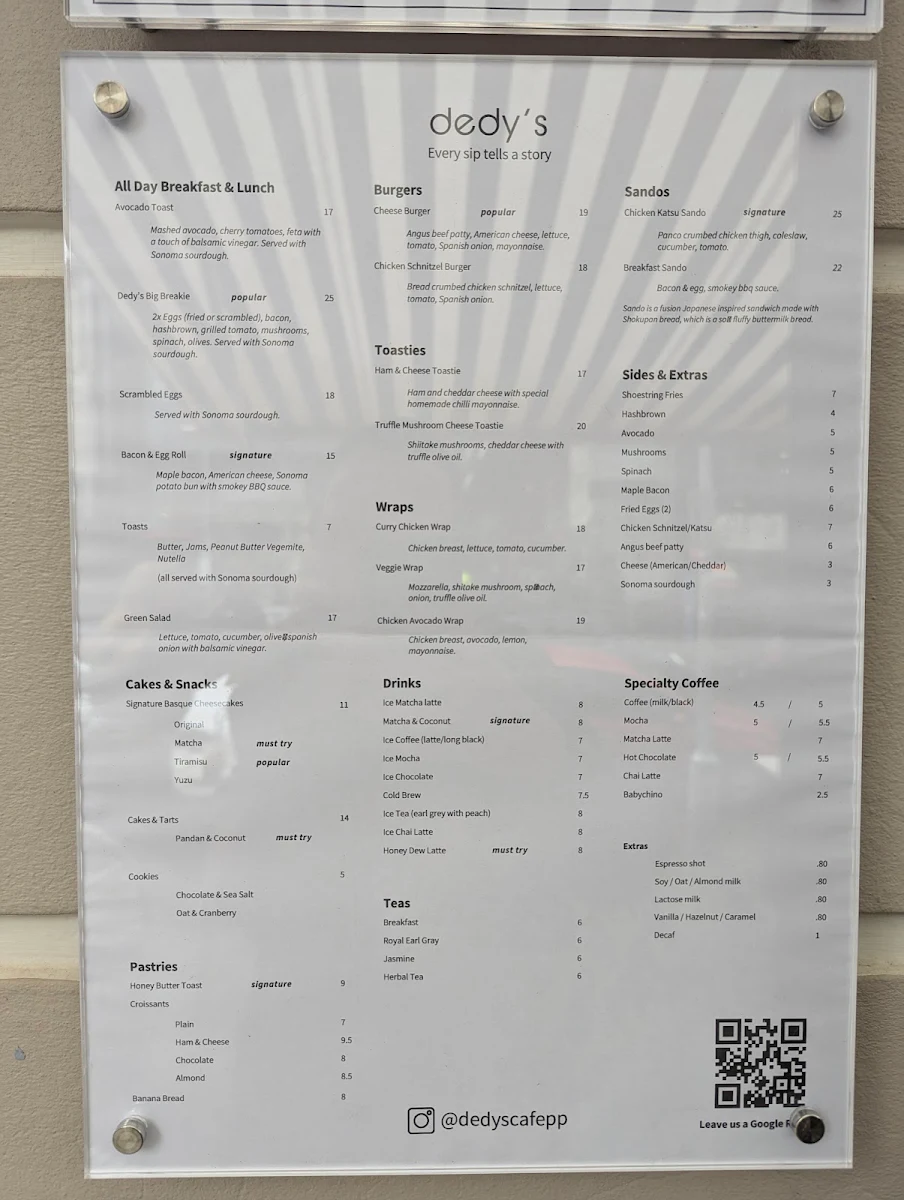 Menu, IKI Café Potts Point
