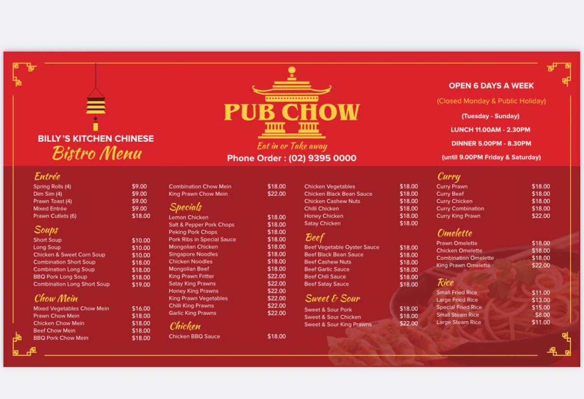 Menu, Abbotts Hotel