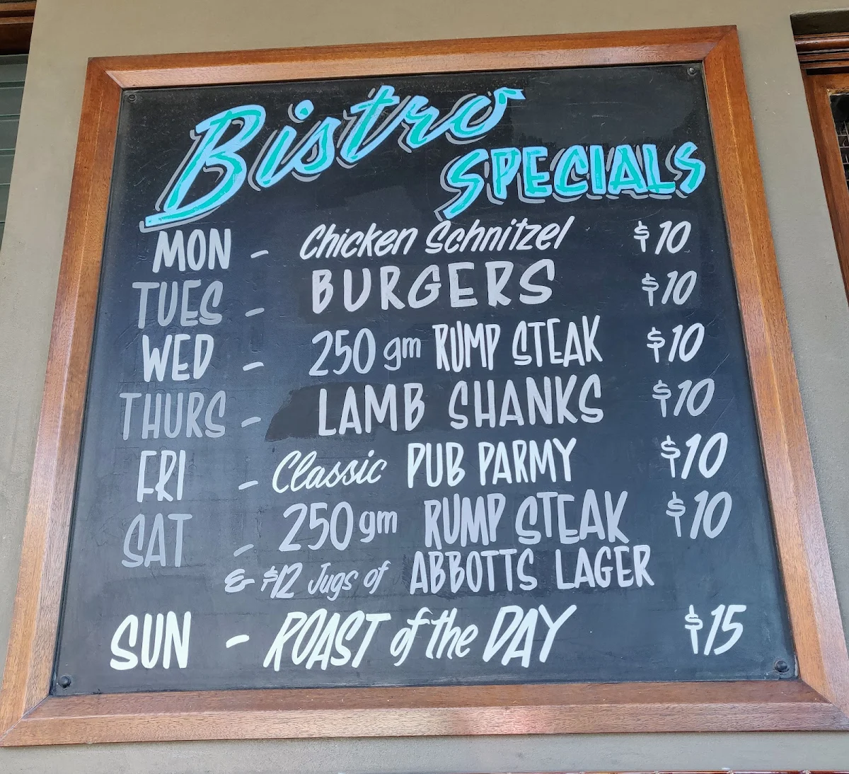 Menu, Abbotts Hotel
