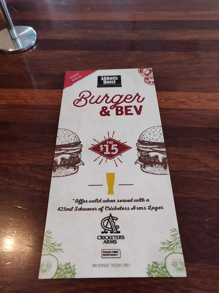 Menu, Abbotts Hotel