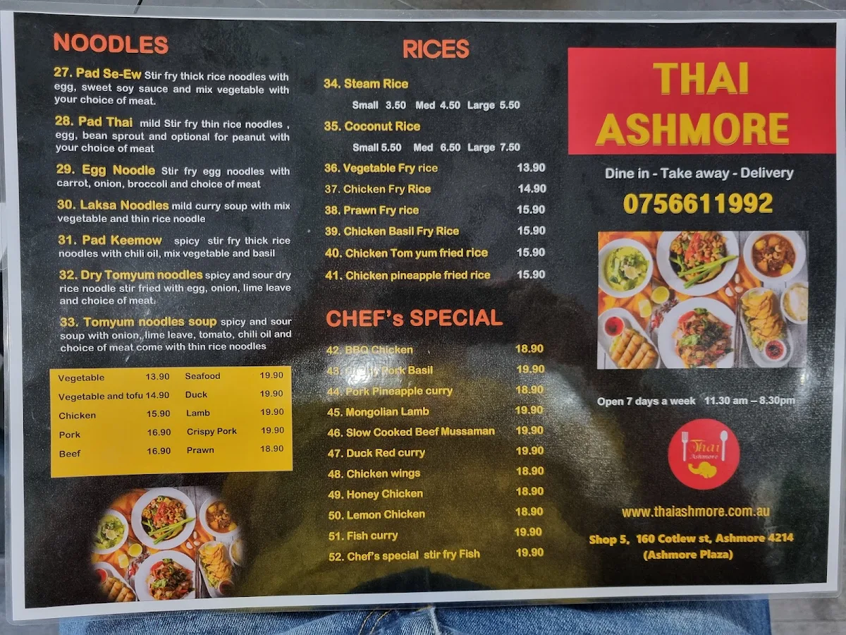 Menu, THAI ASHMORE