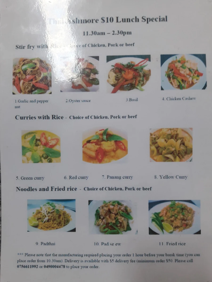 Menu, THAI ASHMORE
