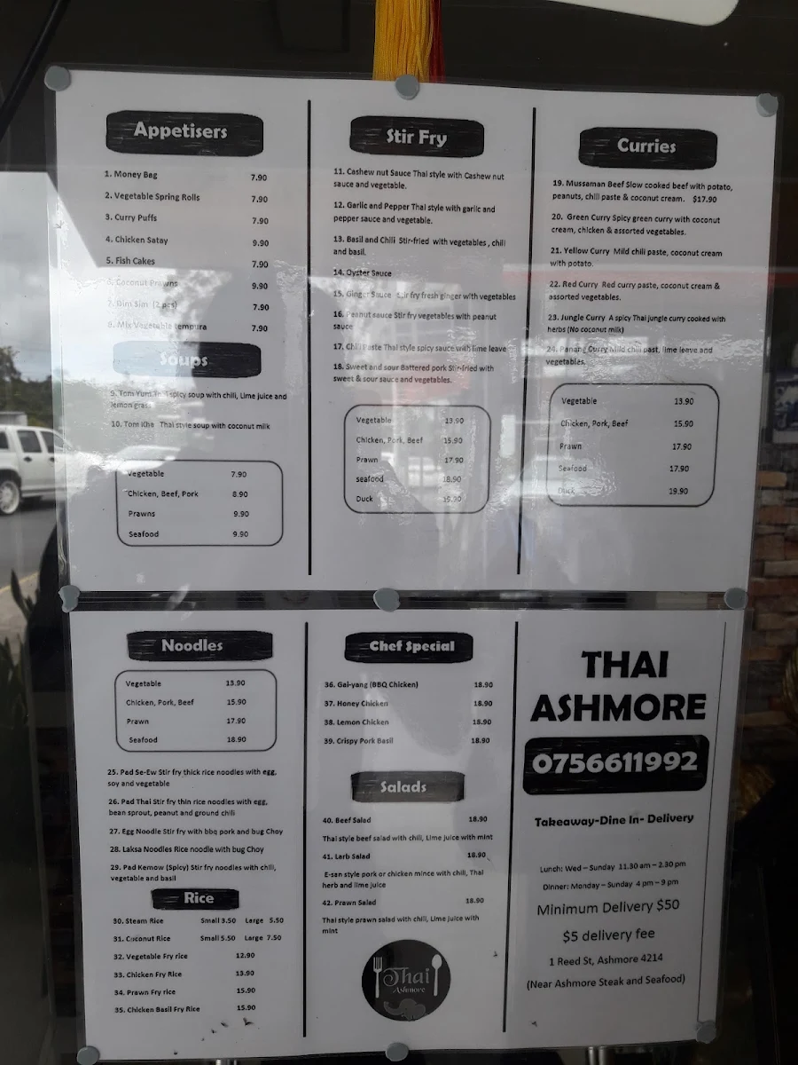 Menu, THAI ASHMORE