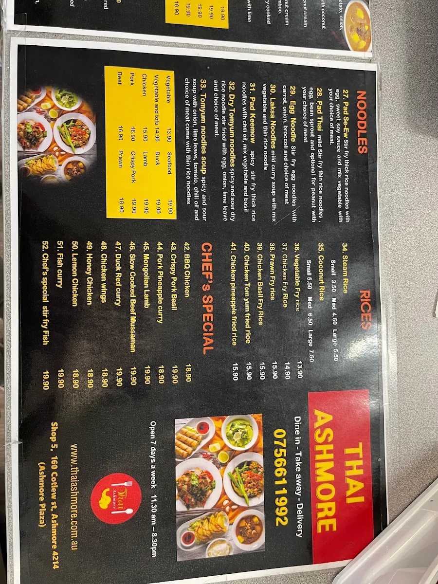 Menu, THAI ASHMORE