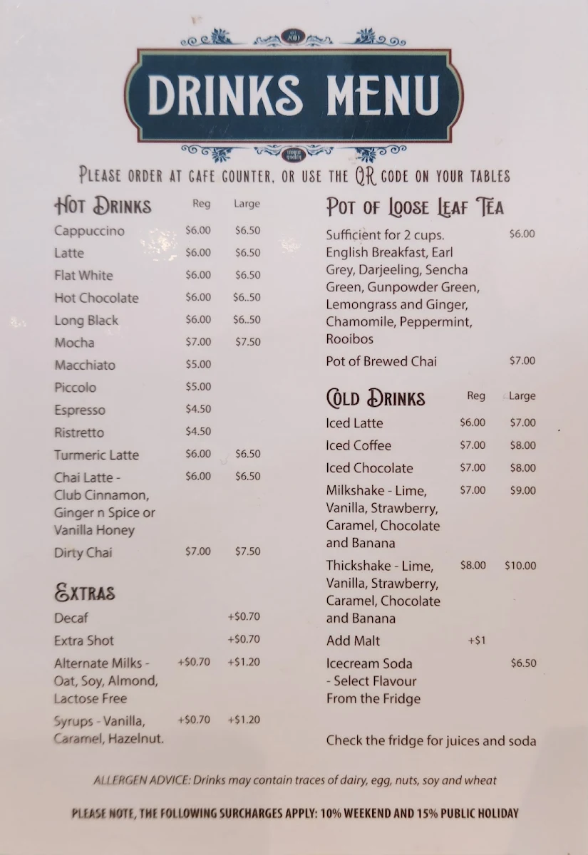 Menu, Perennialle Plants Nursery, Cafe and Emporium