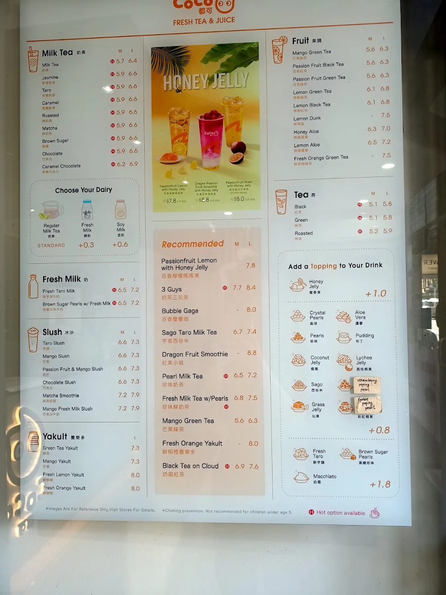 Menu, CoCo Fresh Tea & Juice Ultimo