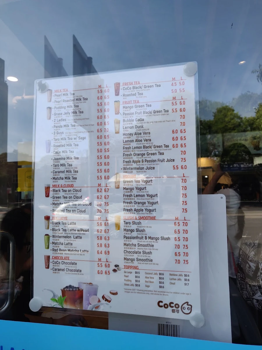 Menu, CoCo Fresh Tea & Juice Ultimo