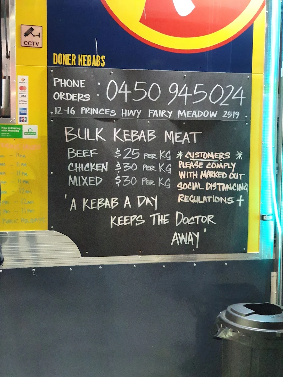 Menu, Big K Kebab House Fairy Meadow