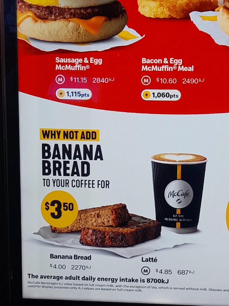 Menu, McDonald's South Perth