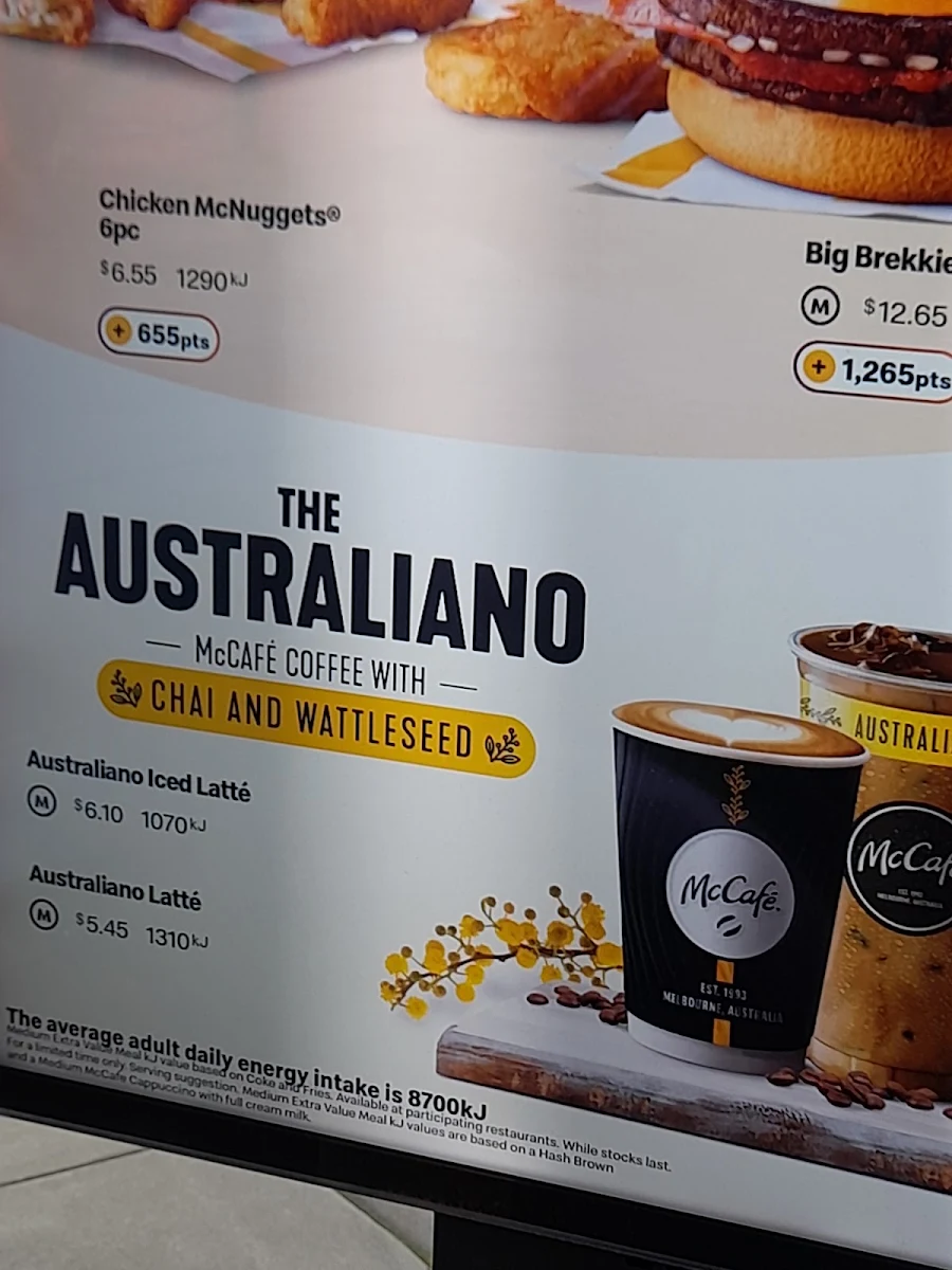 Menu, McDonald's South Perth