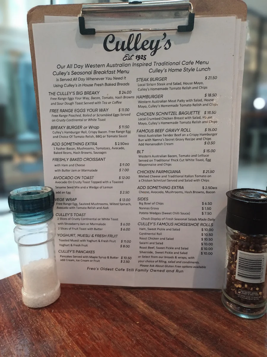 Menu, Culleys Tea Rooms