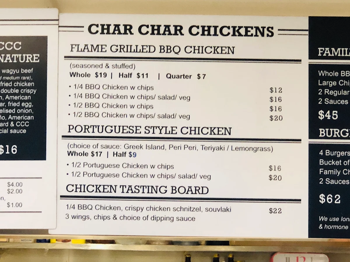 Menu, Chicky Char Char Marrickville