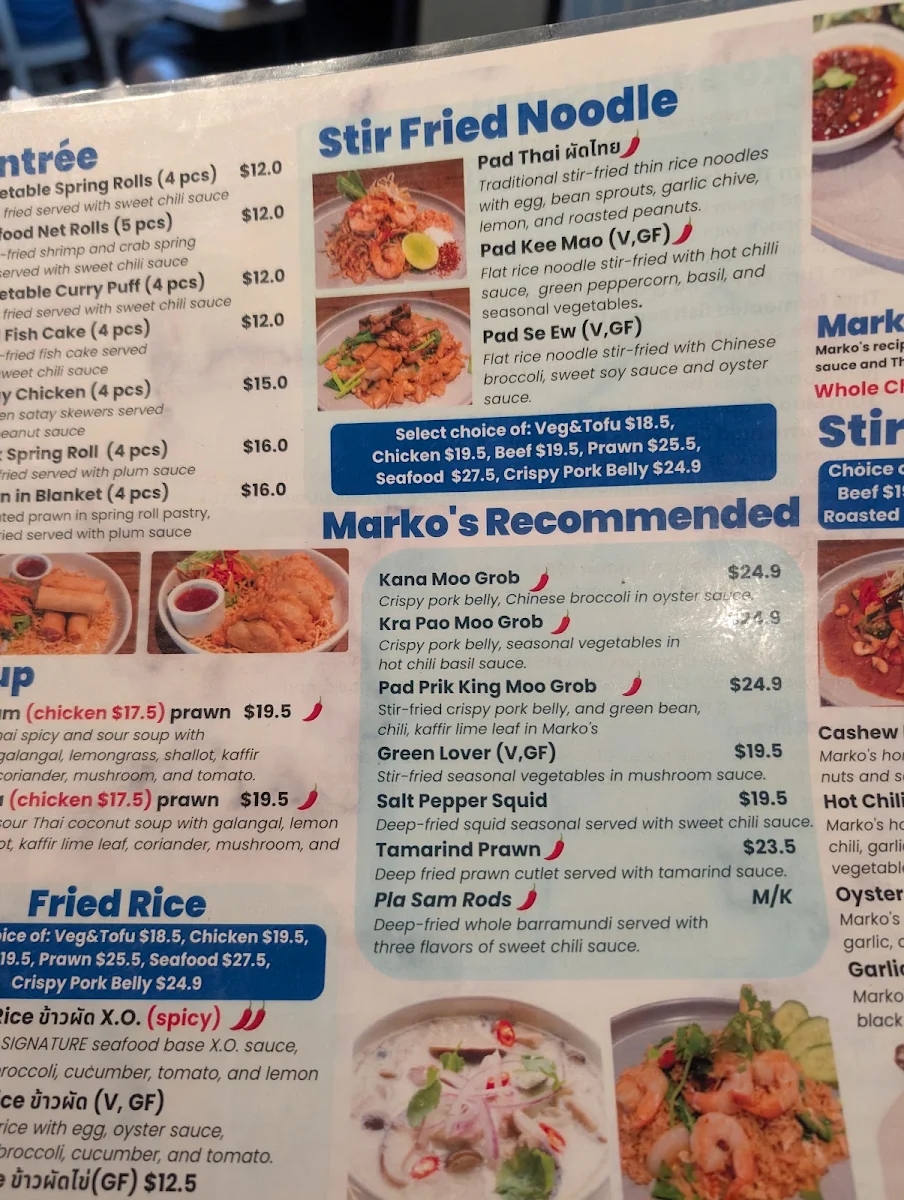 Menu, Marko's Restaurant
