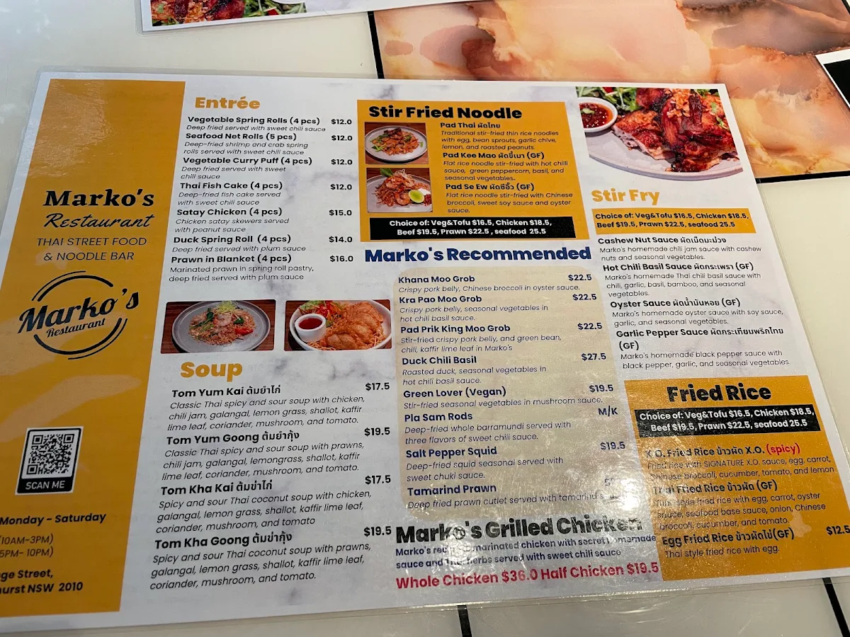Menu, Marko's Restaurant